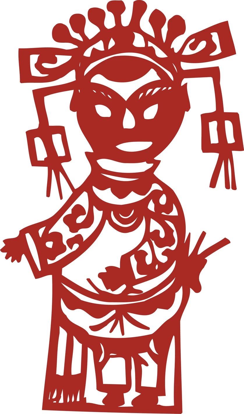 中国风中式传统喜庆民俗人物动物窗花剪纸插画边框AI矢量PNG素材【041】